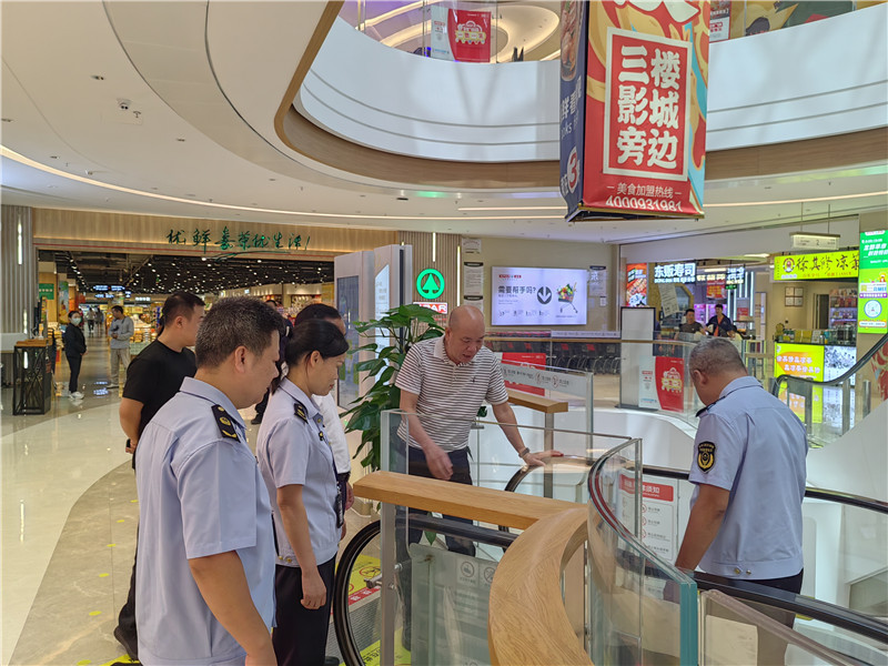 執(zhí)法人員檢查商場(chǎng)在用自動(dòng)扶梯運(yùn)行情況.jpg